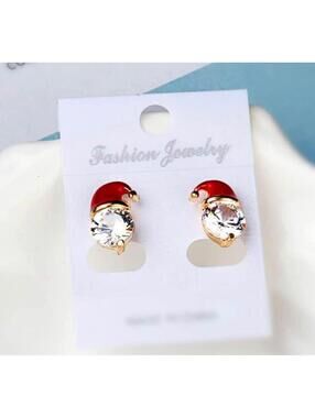 Adorable Santa Hat Rhinestone Christmas Stud Earrings